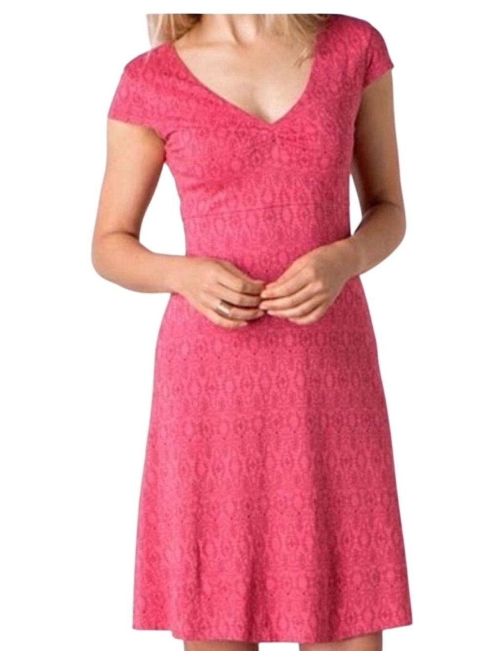 Toad&Co Rose Pink V-Neck Lace-Effect Midi Dress